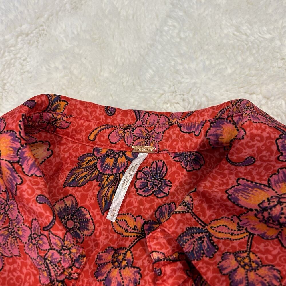 Free People Womens Sz M Floral Long Sleeve Orange Boho Indie Resort Core Summer - Picture 3 of 5